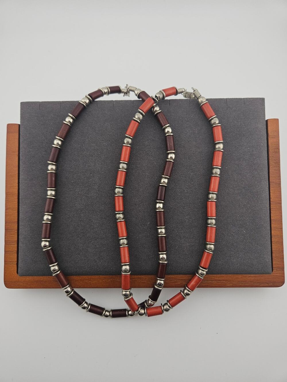 Beaded Silver Tone Spacer Necklaces Surfer Style Brown Red Orange 90s Y2K Beach